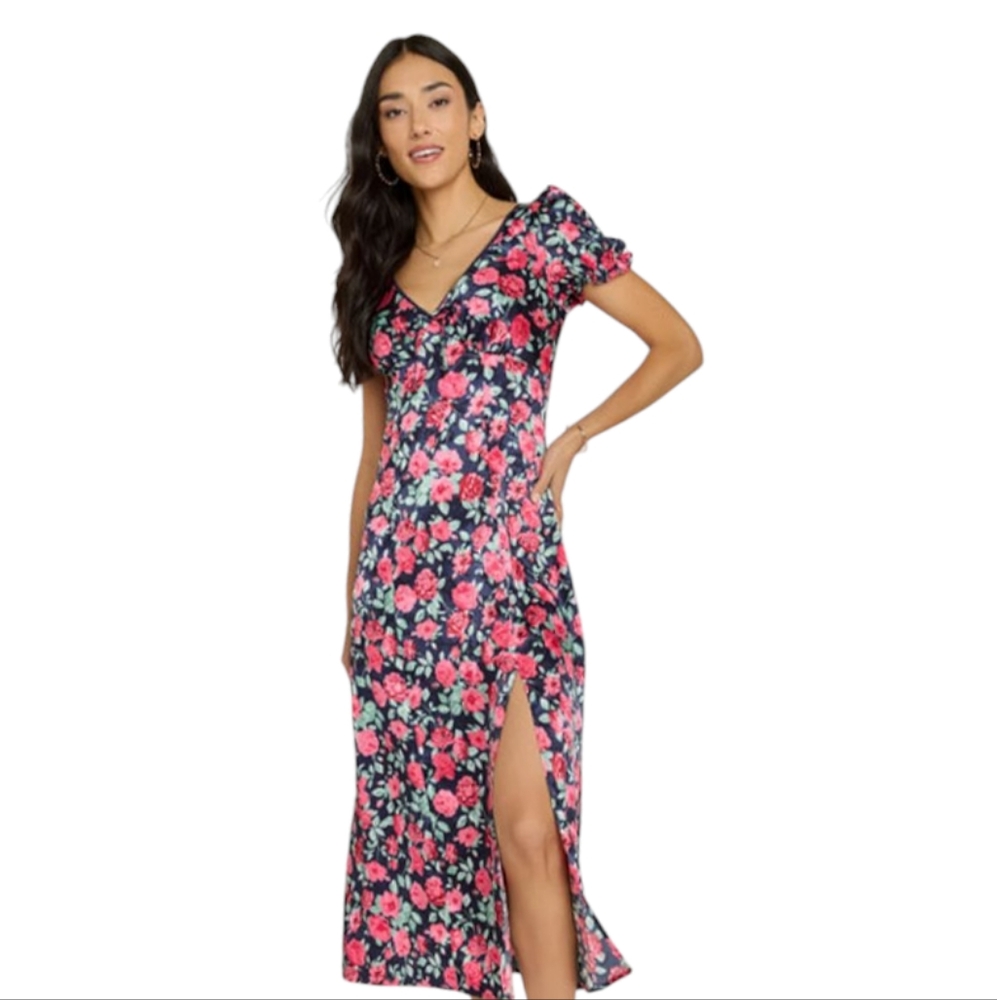 Francesca's Collections Floral Midi Dress - Pink and Black